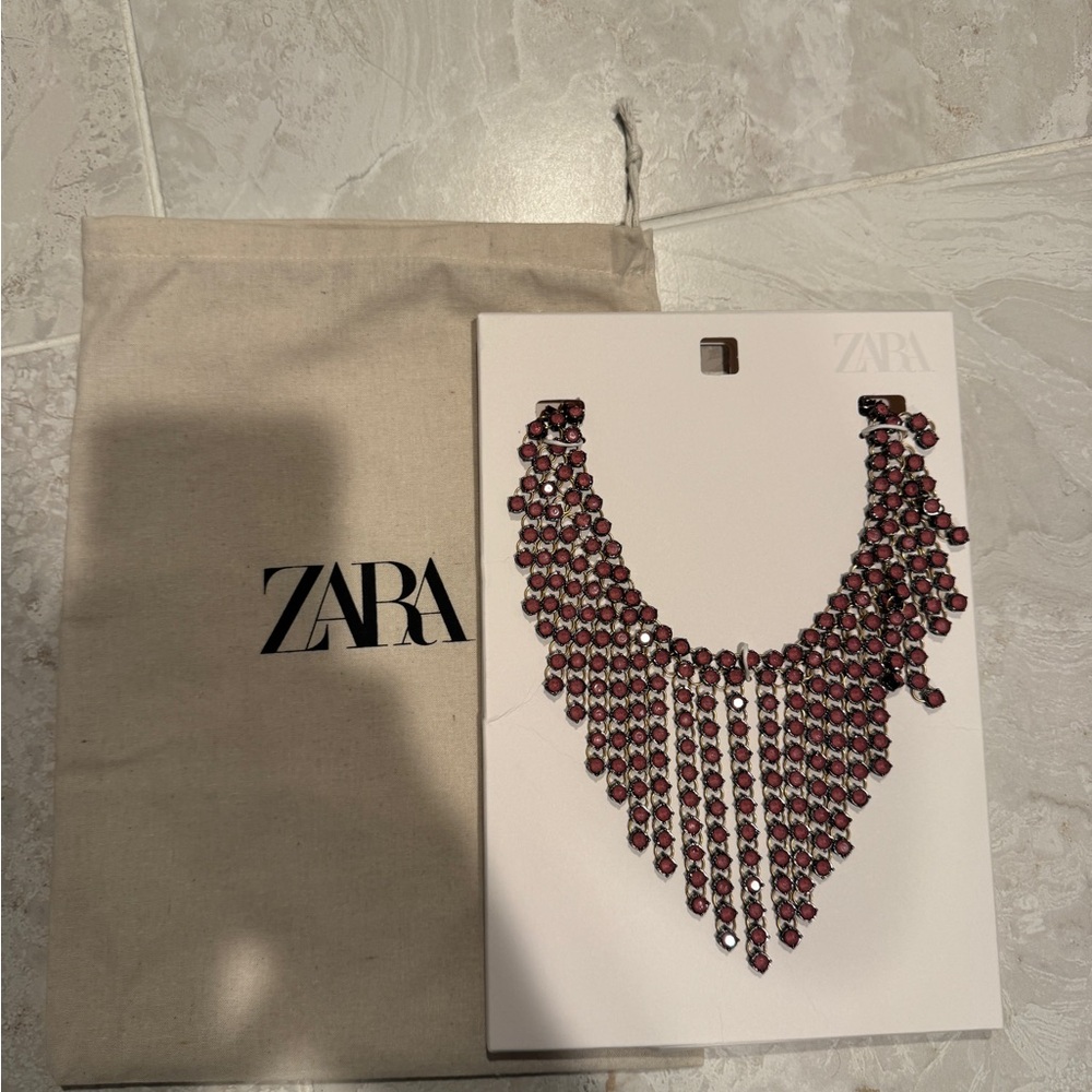 ZARA Red Gem Statement Bib Necklace – NWT